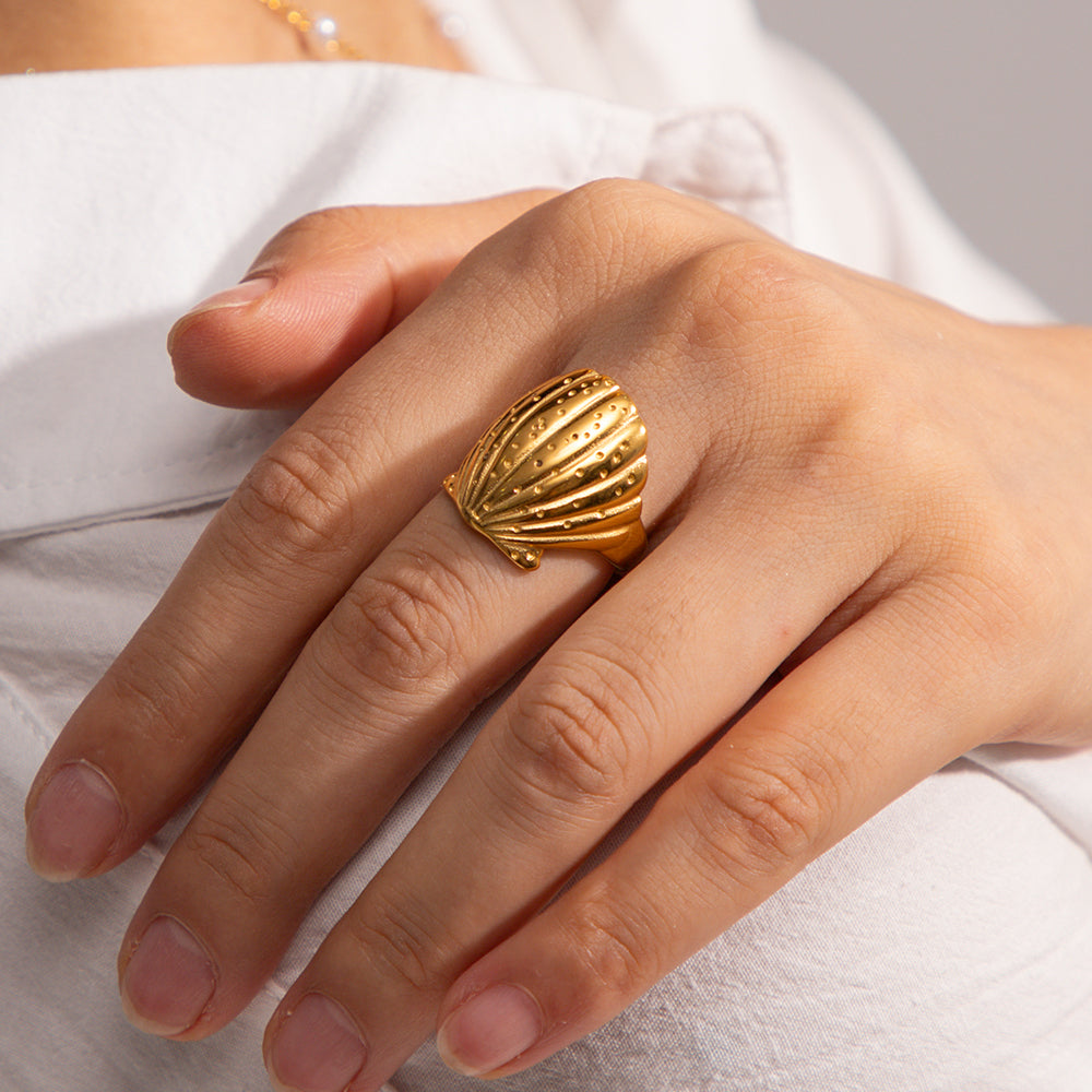 IG Style δαχτυλίδι σε σχήμα κοχυλιού από επιχρυσωμένο 18Κ ατσάλι 
