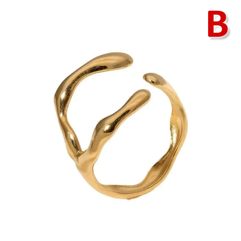 Simple Style Irregular Heart Shape Solid Color Titanium Steel Plating Open Rings