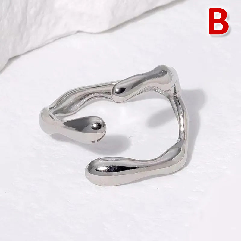 Simple Style Irregular Heart Shape Solid Color Titanium Steel Plating Open Rings