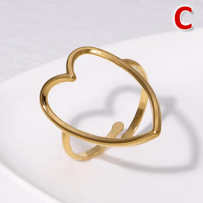 Simple Style Irregular Heart Shape Solid Color Titanium Steel Plating Open Rings