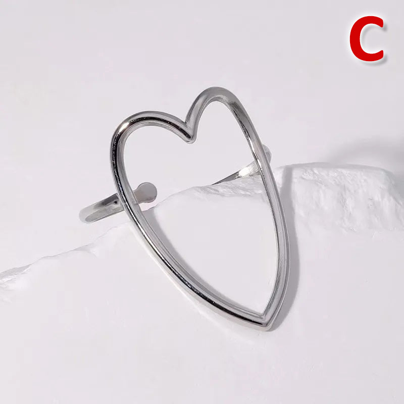 Simple Style Irregular Heart Shape Solid Color Titanium Steel Plating Open Rings