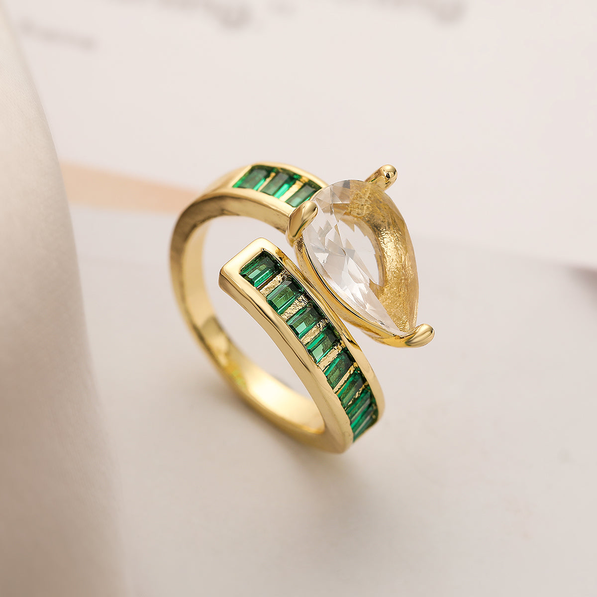 Water Droplets Copper Plating Inlay Zircon 18K Gold Plated Open Rings