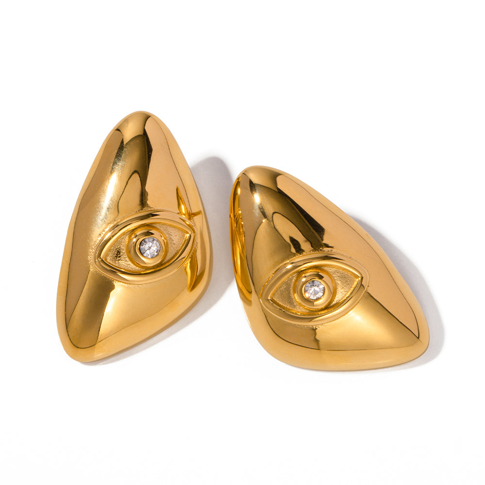 IG Style Devil'S Eye Plating Inlay Stainless Steel Rhinestones 18K Gold Plated Ear Studs