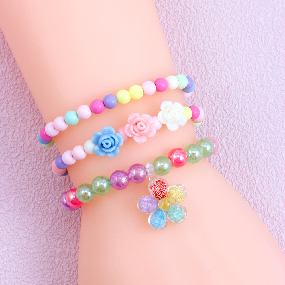 Cute Sweet Rainbow Unicorn Flower Arylic Plastic Resin Beaded Chain Girl'S Bracelets