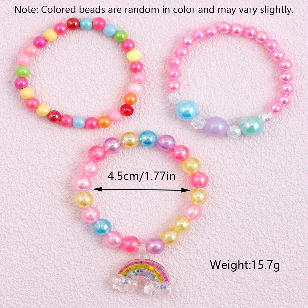 Cute Sweet Rainbow Unicorn Flower Arylic Plastic Resin Beaded Chain Girl'S Bracelets