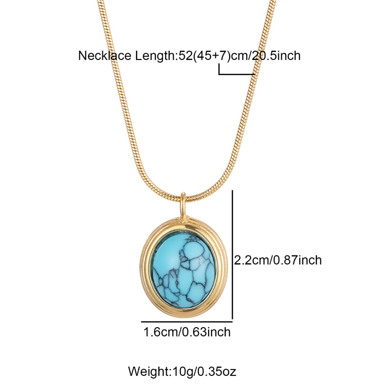 Commute Oval Stainless Steel 18k Gold Plated Turquoise Pendant Necklace In Bulk