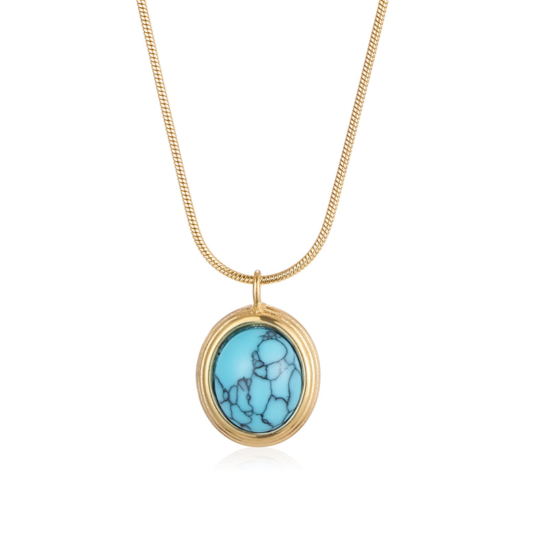 Commute Oval Stainless Steel 18k Gold Plated Turquoise Pendant Necklace In Bulk