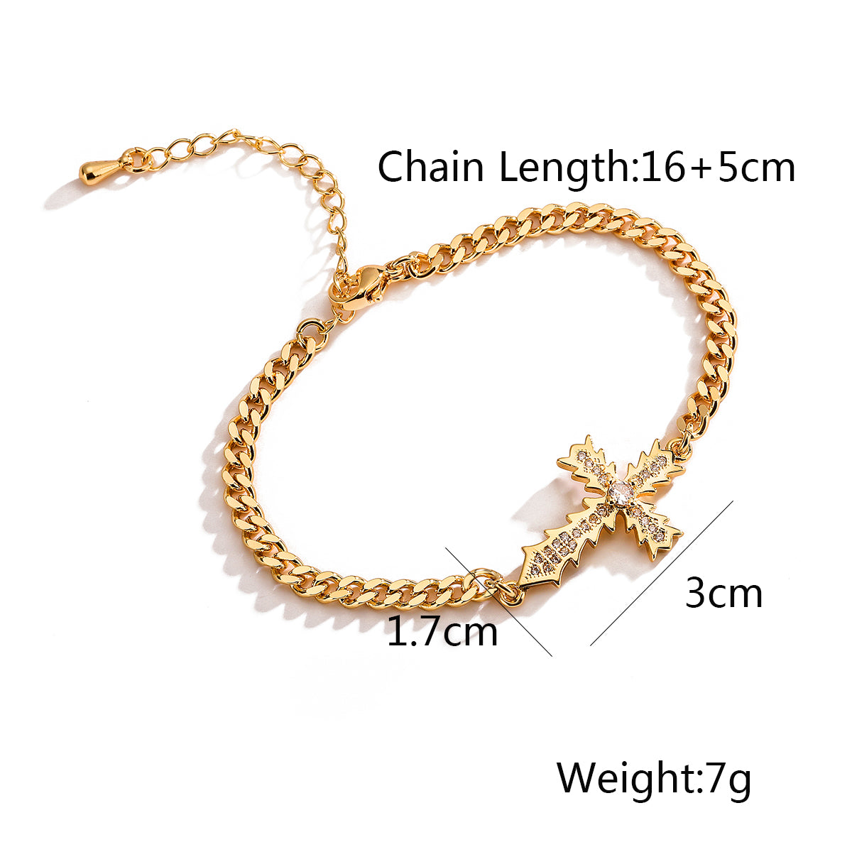 Simple Style Commute Cross Copper Plating Inlay Zircon 18K Gold Plated Bracelets