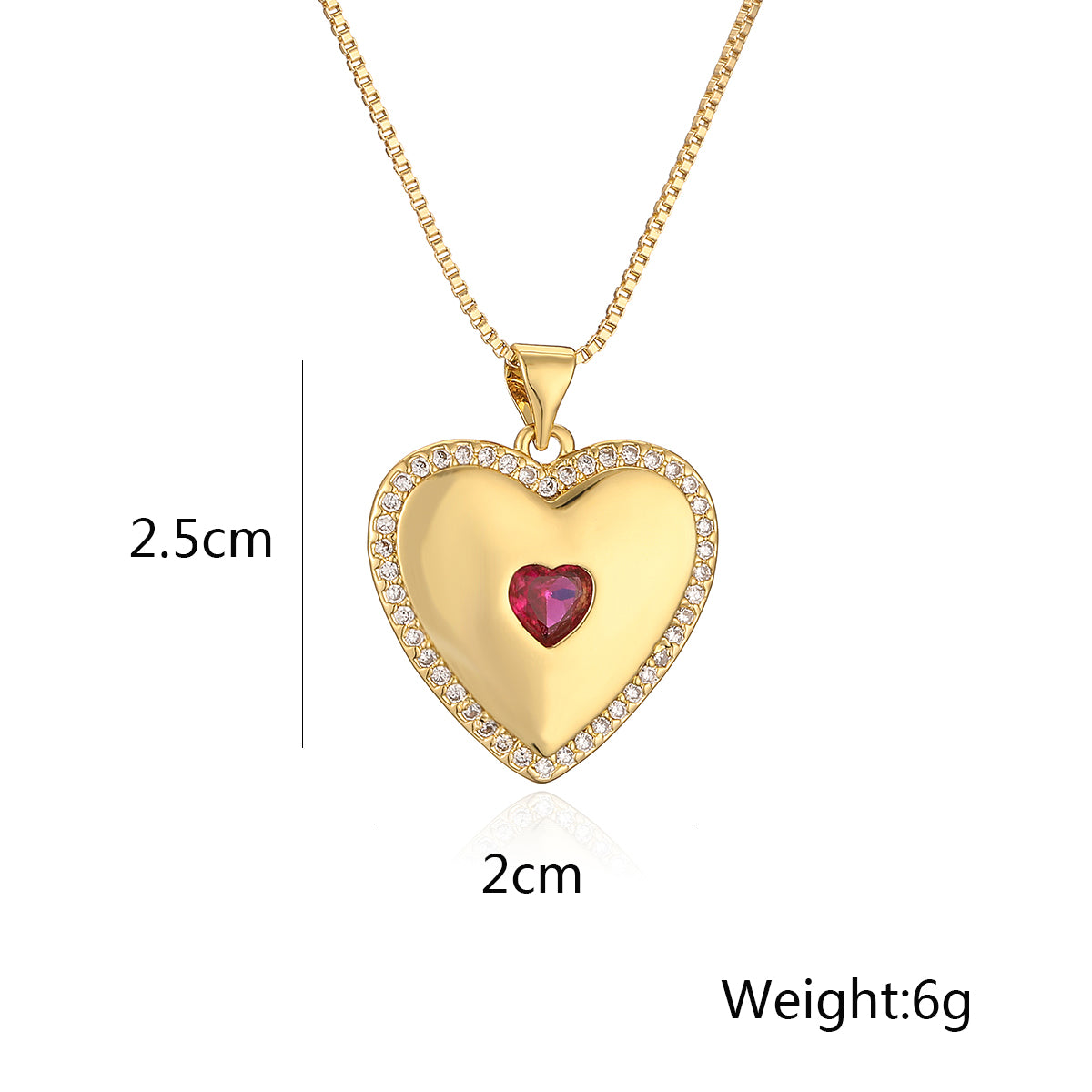 Heart Shape Copper Plating Inlay Zircon 18K Gold Plated Pendant Necklace
