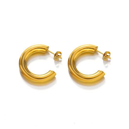 Medium C Shape Stainless Steel 18K Gold Plated Earrings
