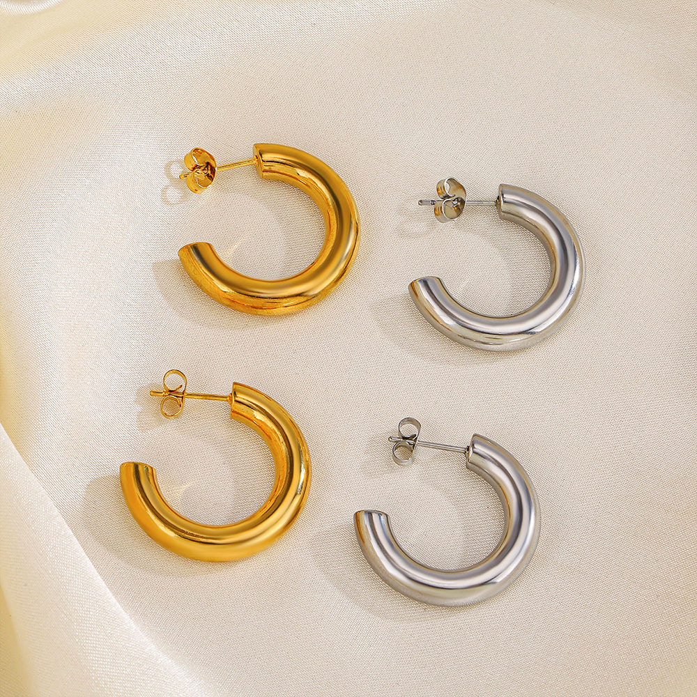 Medium C Shape Stainless Steel 18K Gold Plated Earrings