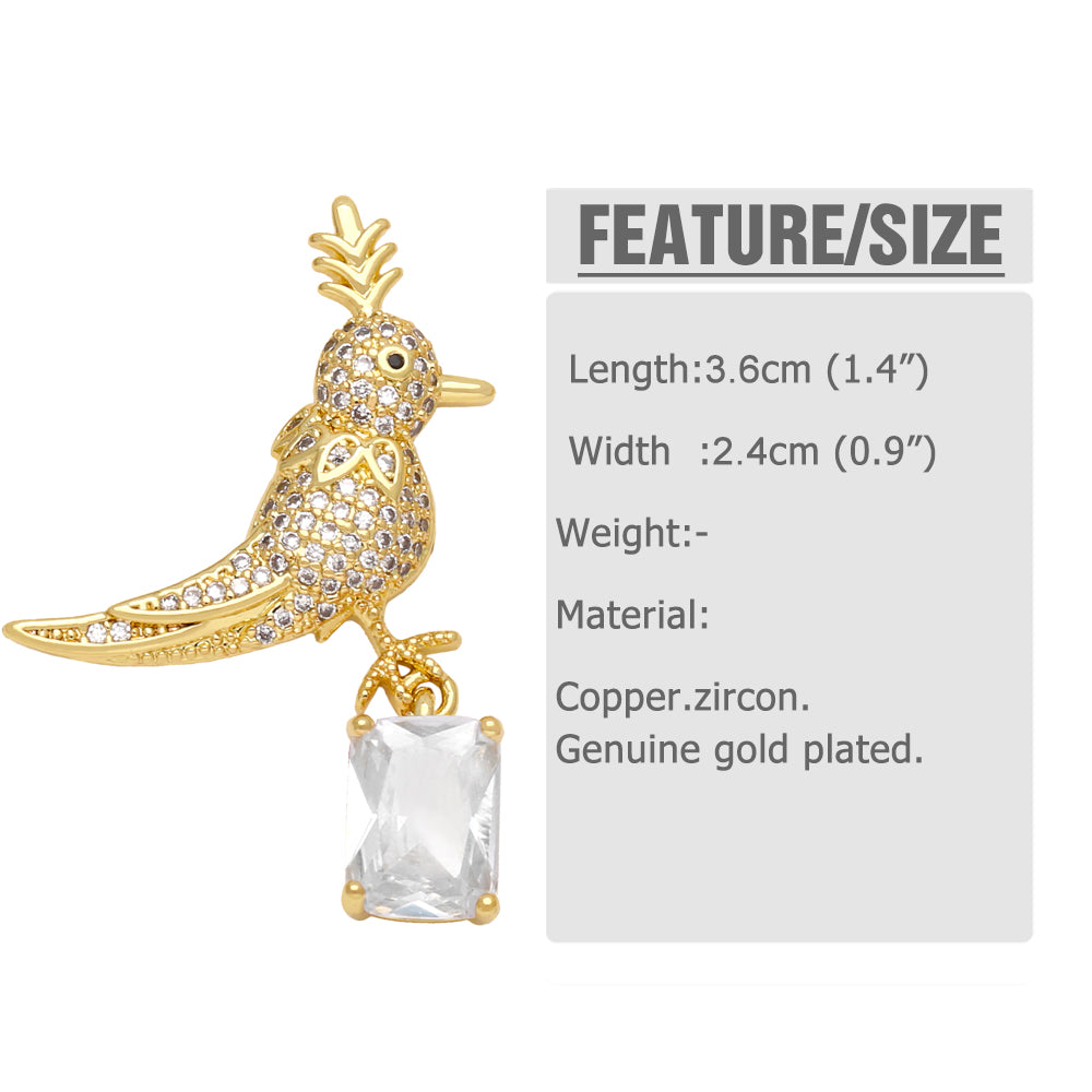 Bird Plating Inlay Copper Zircon 18K Gold Plated Drop Earrings