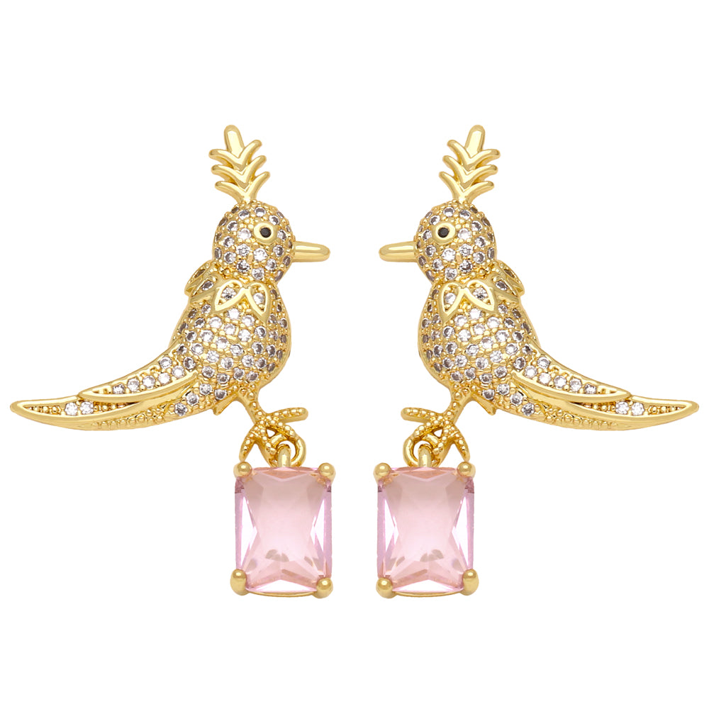 Bird Plating Inlay Copper Zircon 18K Gold Plated Drop Earrings