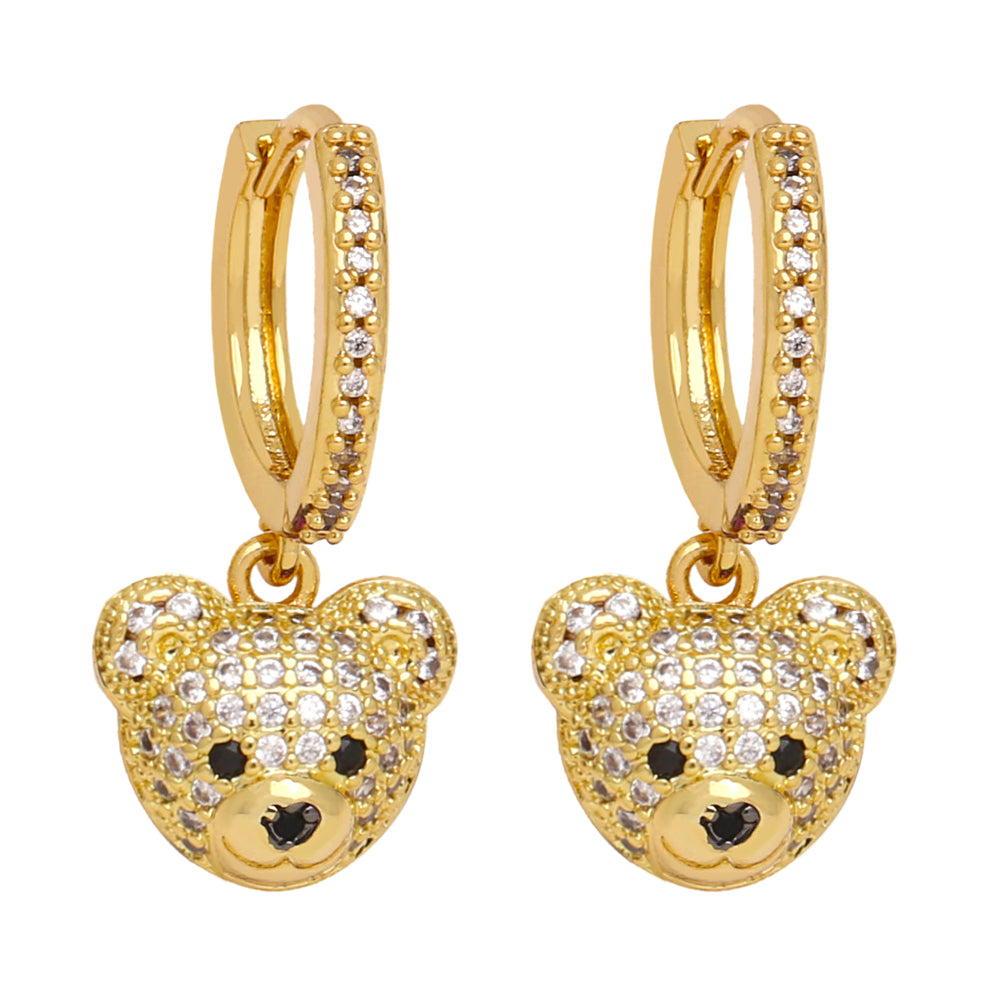 Bear Plating Inlay Copper Zircon 18K Gold Plated Drop Earrings