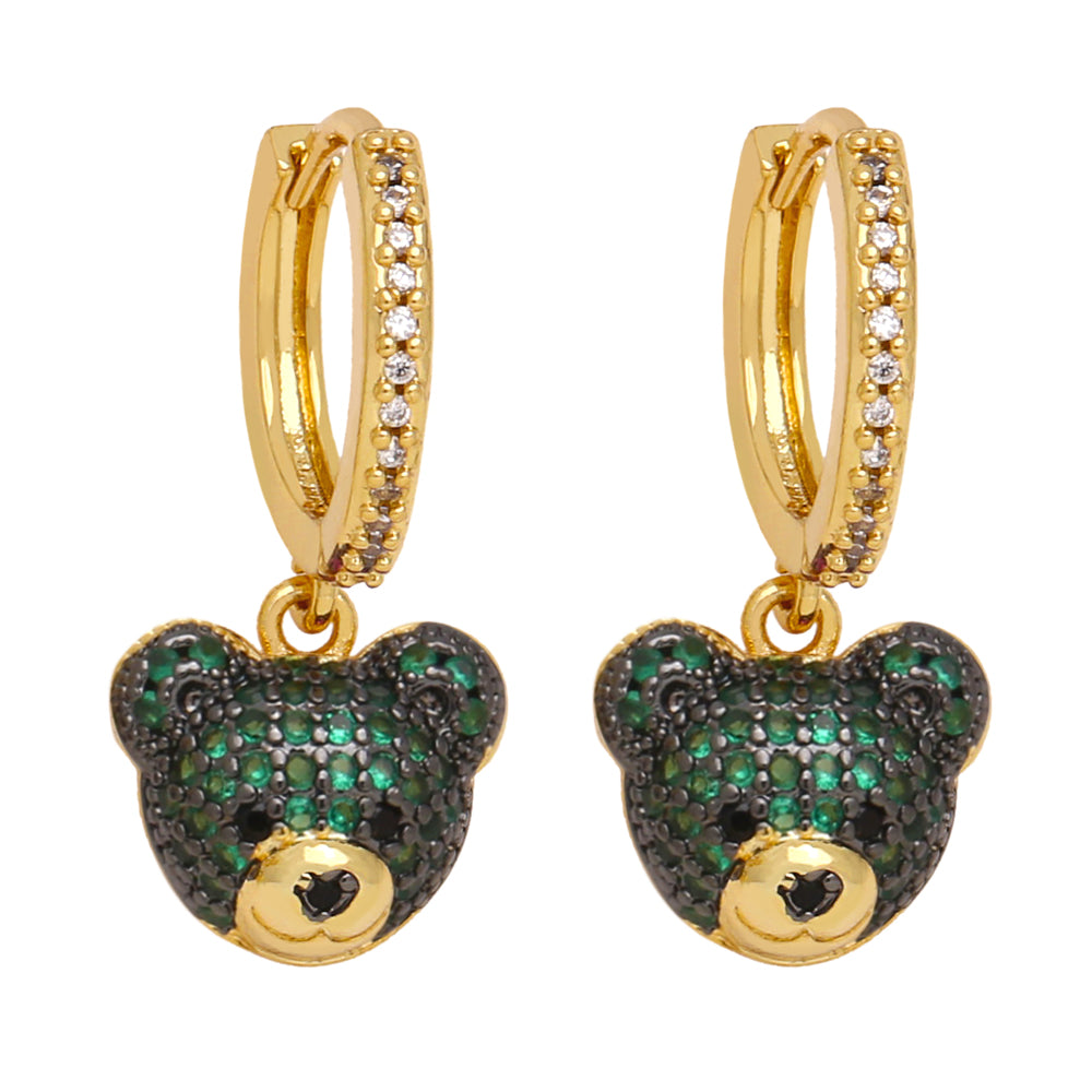 Bear Plating Inlay Copper Zircon 18K Gold Plated Drop Earrings