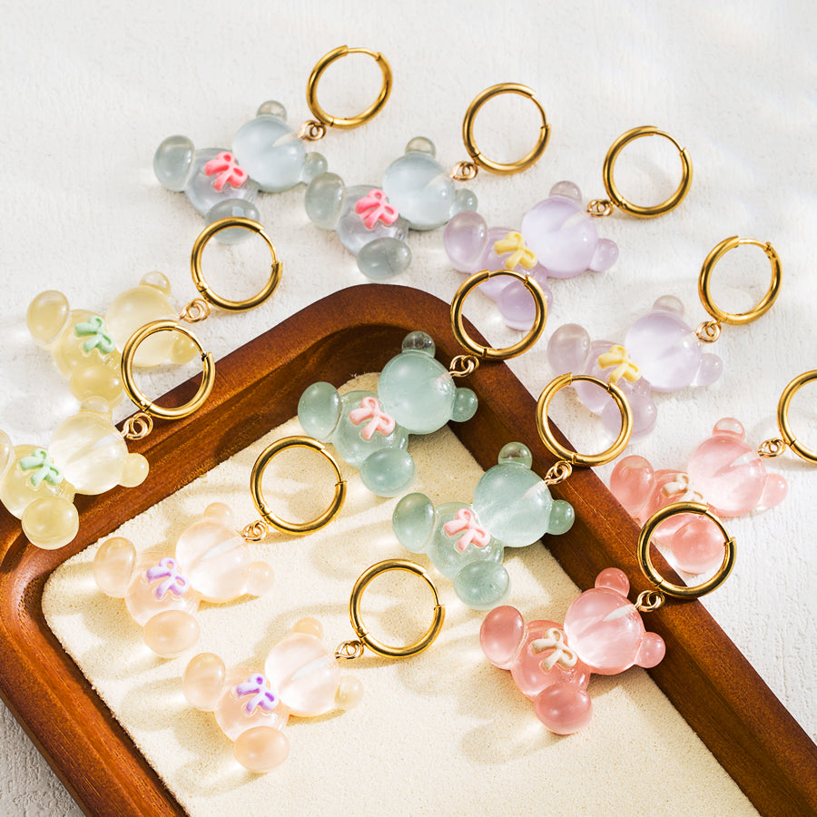 Cute Sweet Bear Plating Inlay Resin Resin 18K Gold Plated Earrings
