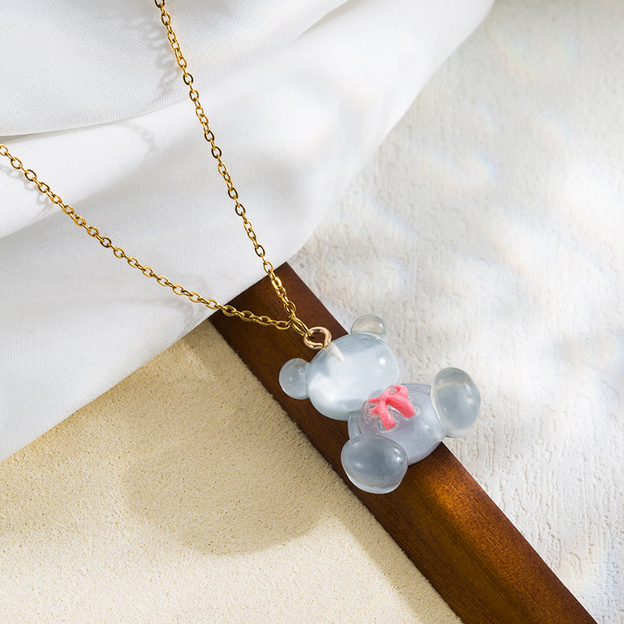 Cute Sweet Little Bear Stainless Steel 18K Gold Plated Pendant Necklace
