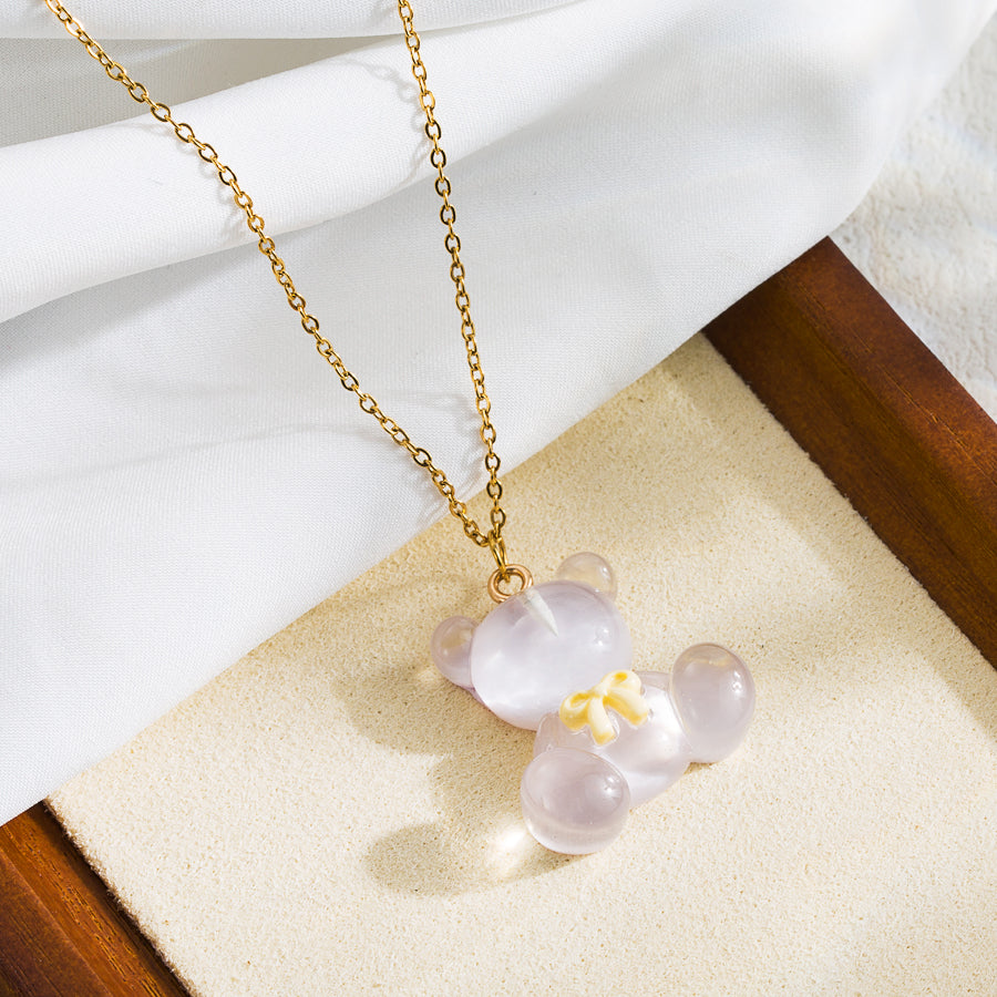 Cute Sweet Little Bear Stainless Steel 18K Gold Plated Pendant Necklace
