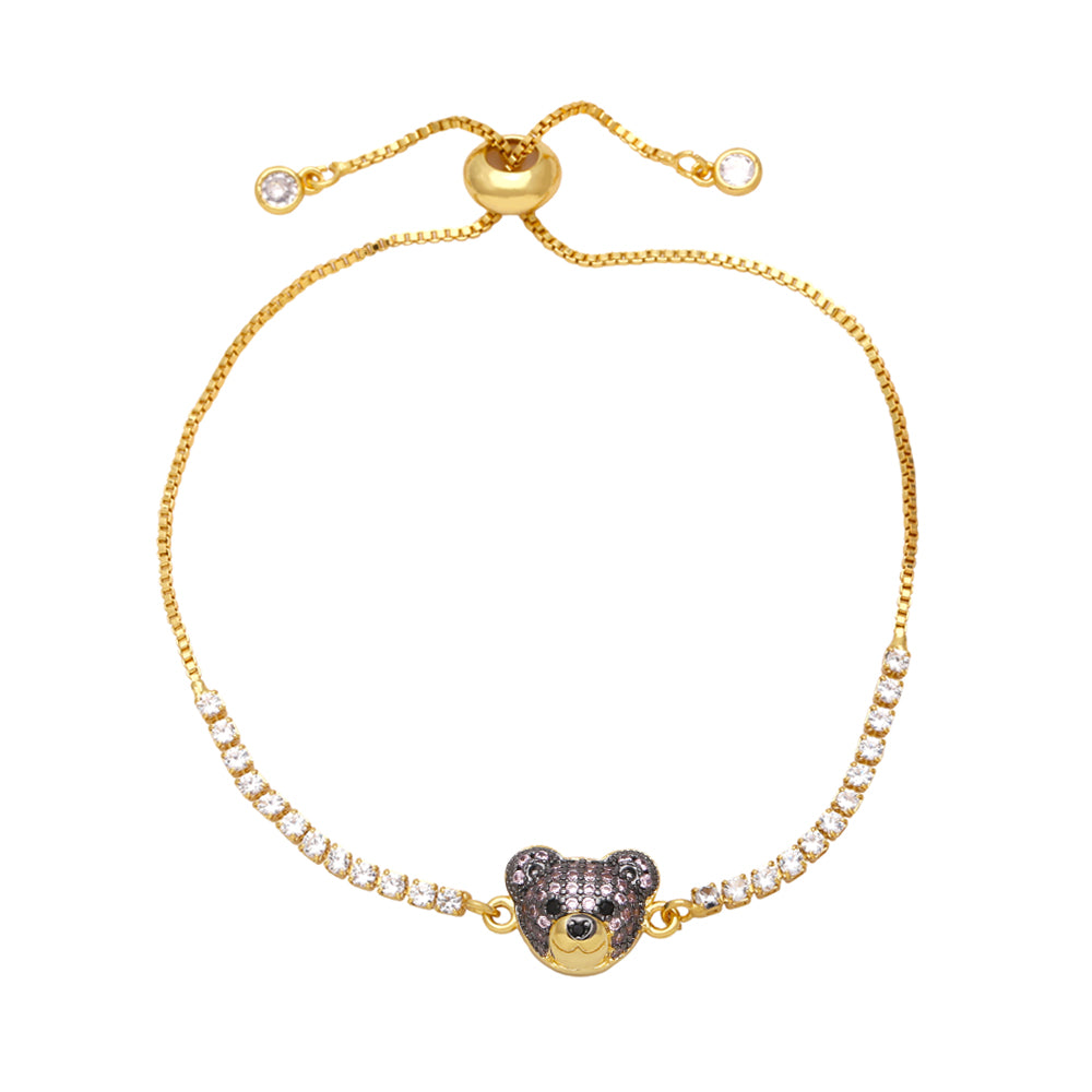 Cute Fashion Simple Style Bear Copper Plating Inlay Zircon 18K Gold Plated Bracelet