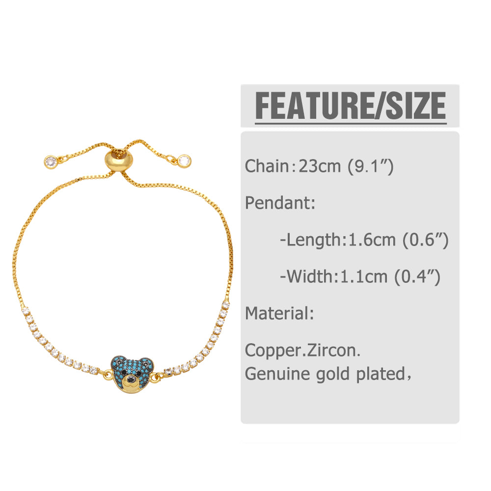 Cute Fashion Simple Style Bear Copper Plating Inlay Zircon 18K Gold Plated Bracelet