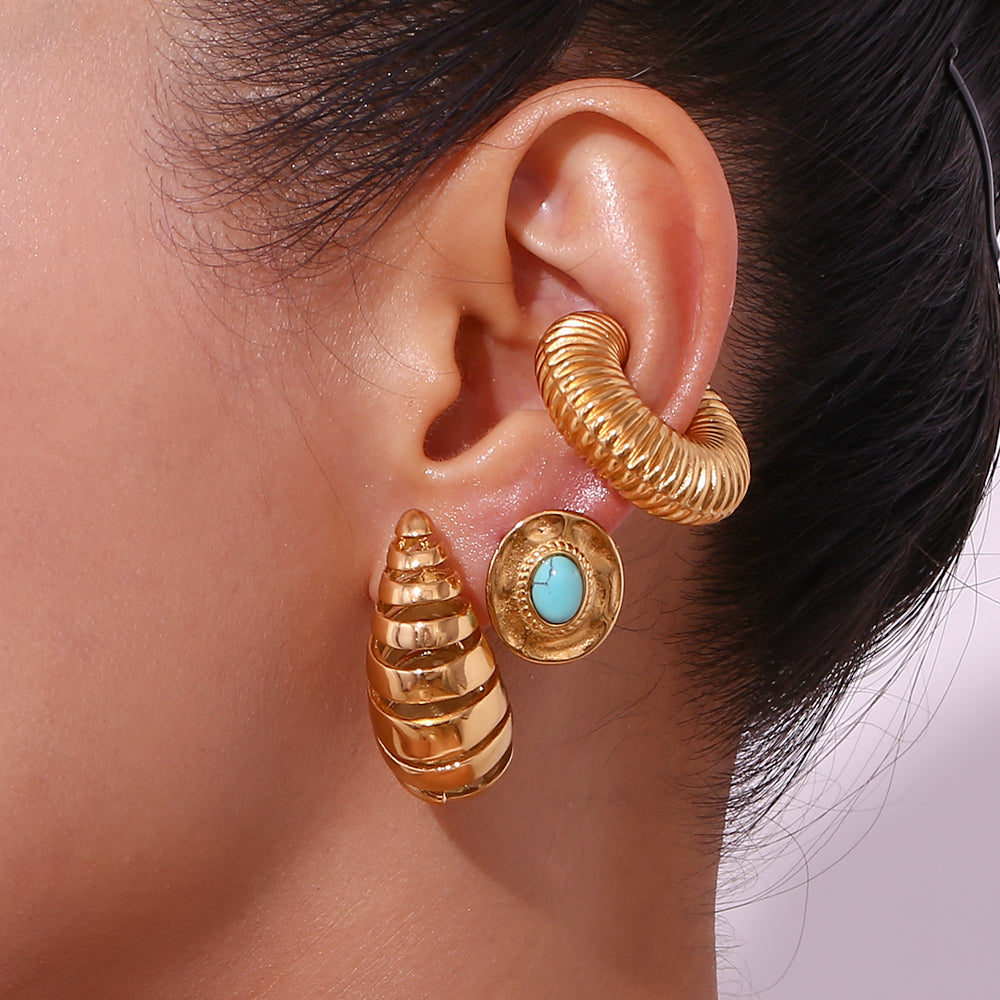 Vintage Style Oval Plating Inlay Stainless Steel Turquoise 18k Gold Plated Ear Studs