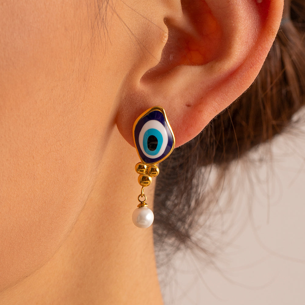IG Style Streetwear Devil'S Eye Enamel Plating Stainless Steel 18K Gold Plated Drop Earrings