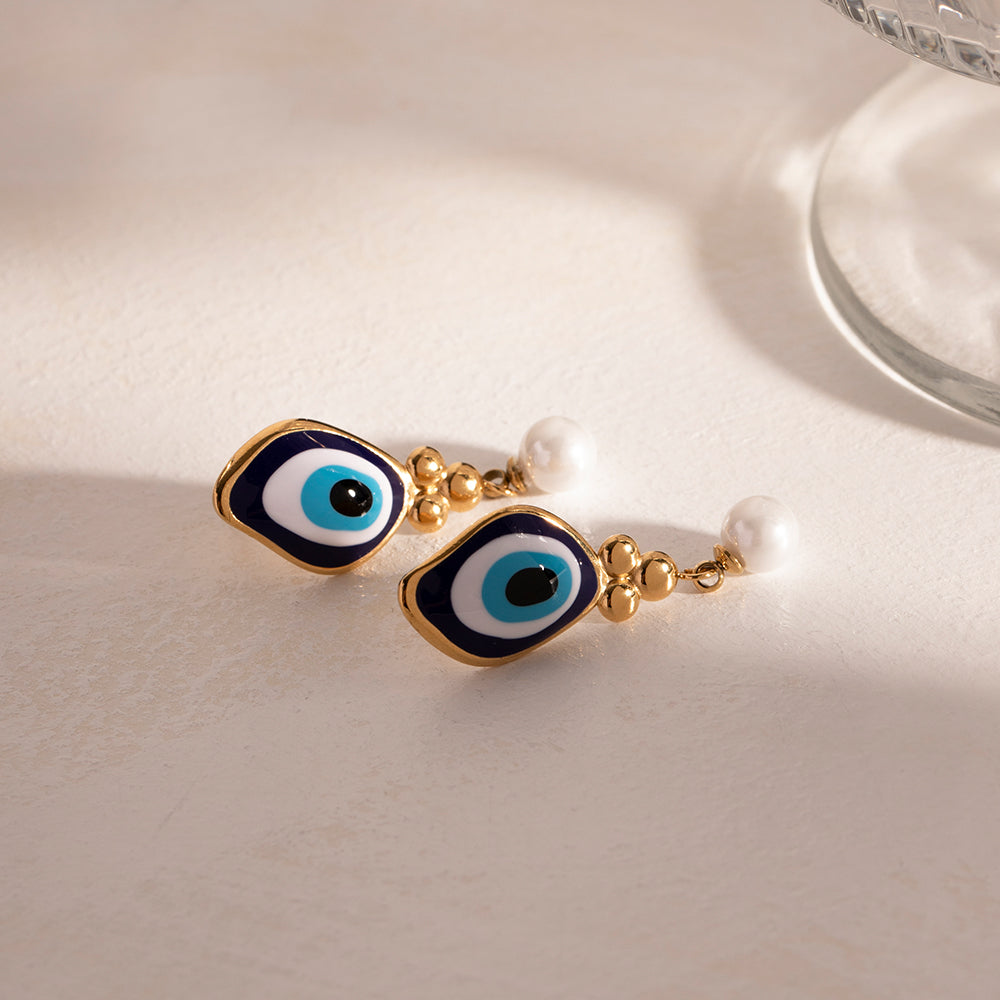 IG Style Streetwear Devil'S Eye Enamel Plating Stainless Steel 18K Gold Plated Drop Earrings