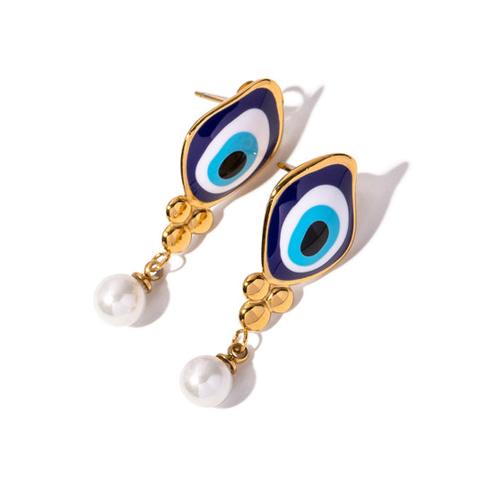 IG Style Streetwear Devil'S Eye Enamel Plating Stainless Steel 18K Gold Plated Drop Earrings