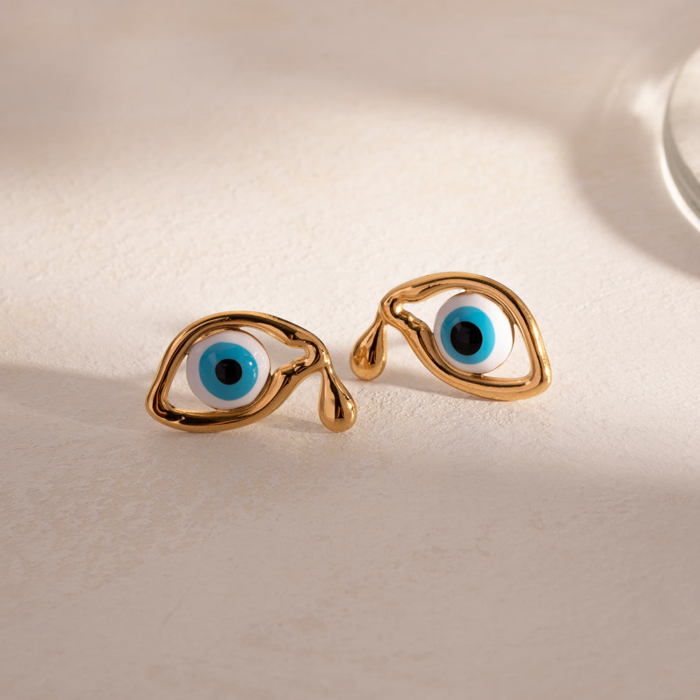 Devil'S Eye Enamel Plating Stainless Steel 18K Gold Plated Ear Studs