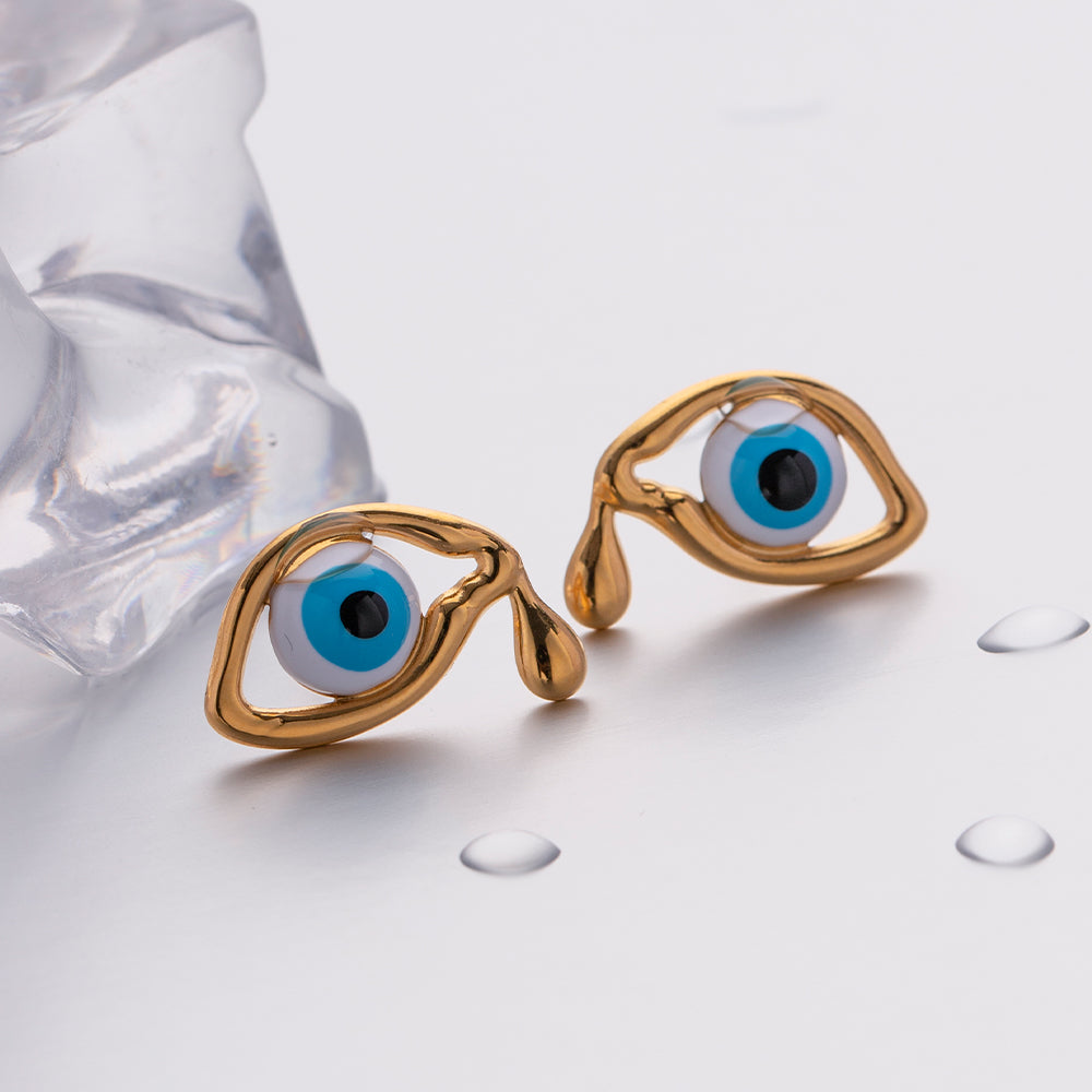 Devil'S Eye Enamel Plating Stainless Steel 18K Gold Plated Ear Studs