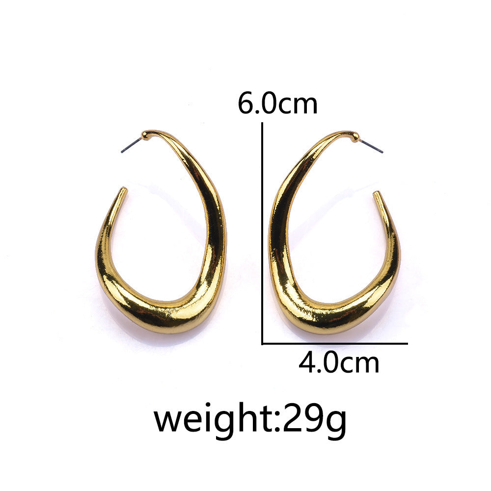 C Shape Asymmetrical Plating Metal Ear Studs