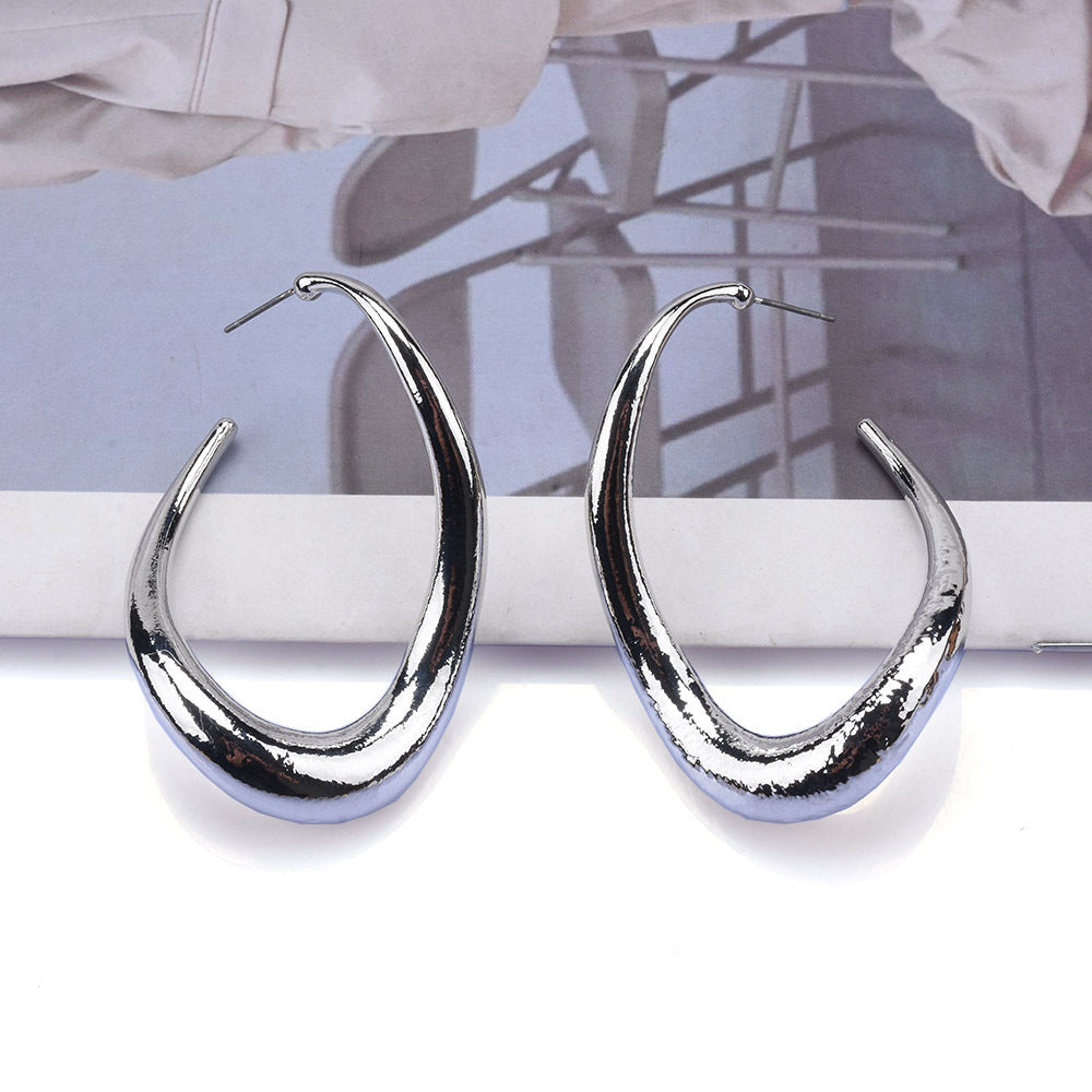 C Shape Asymmetrical Plating Metal Ear Studs