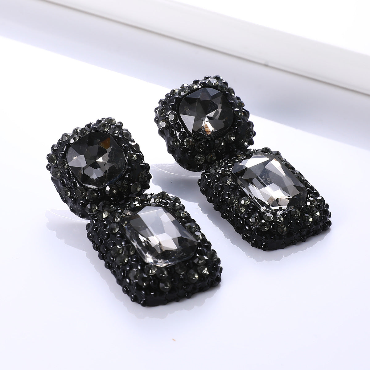 Square Alloy Glass Inlay Ear Studs