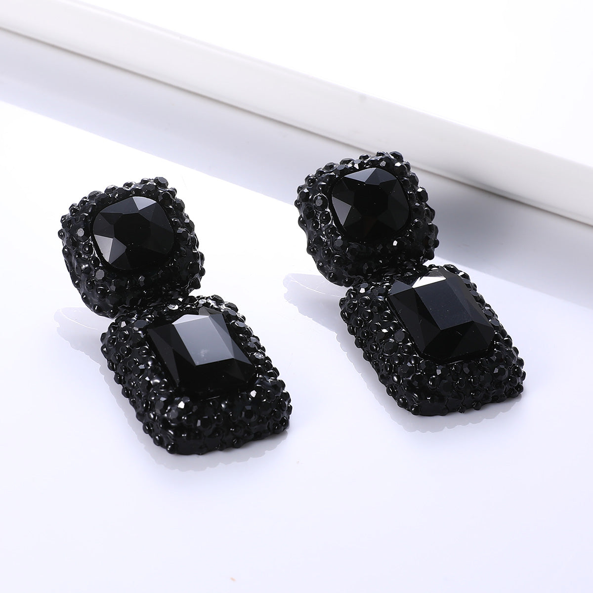 Square Alloy Glass Inlay Ear Studs