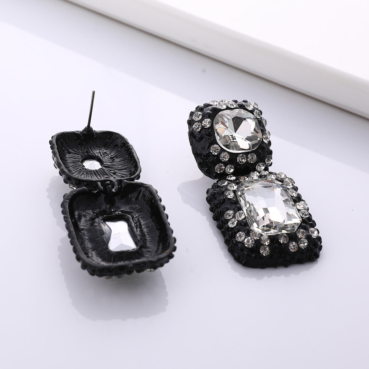 Square Alloy Glass Inlay Ear Studs