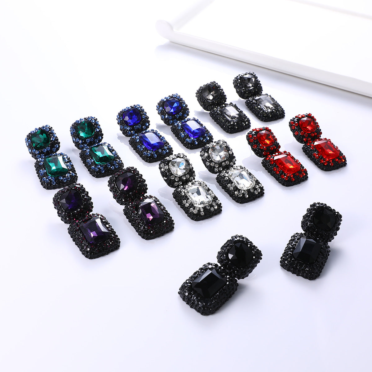 Square Alloy Glass Inlay Ear Studs