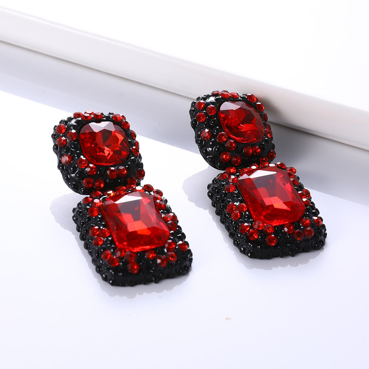 Square Alloy Glass Inlay Ear Studs