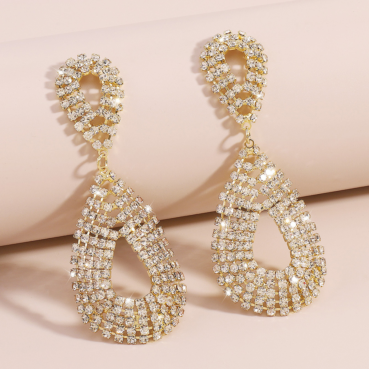 Shiny Water Droplets Inlay Alloy Rhinestones Drop Earrings