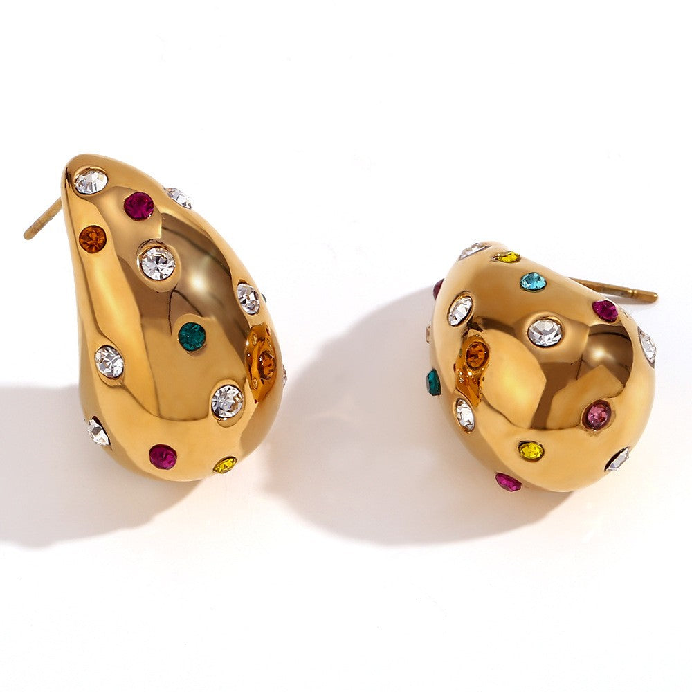IG Style Casual Water Droplets Plating Inlay Stainless Steel Rhinestones Pearl 18K Gold Plated Ear Studs