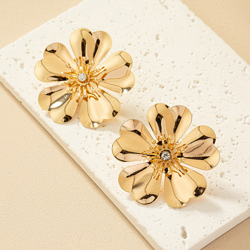 Bohemian Flower Plating Inlay Iron Artificial Rhinestones 14k Gold Plated Ear Studs