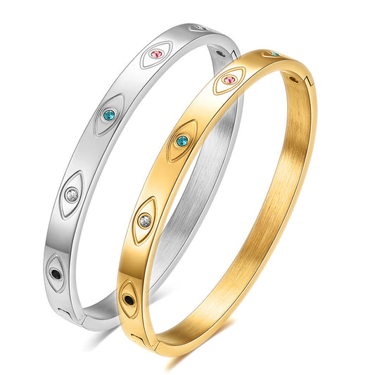 Simple Style Devil's Eye Solid Color Stainless Steel Plating 18k Gold Plated Bangle