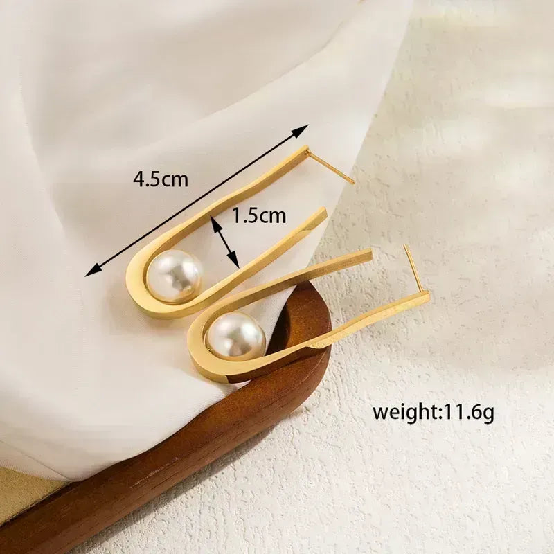 Ig Style Basic Geometric Heart Shape Irregular Plating Inlay Stainless Steel Artificial Pearls 18k Gold Plated Drop Earrings