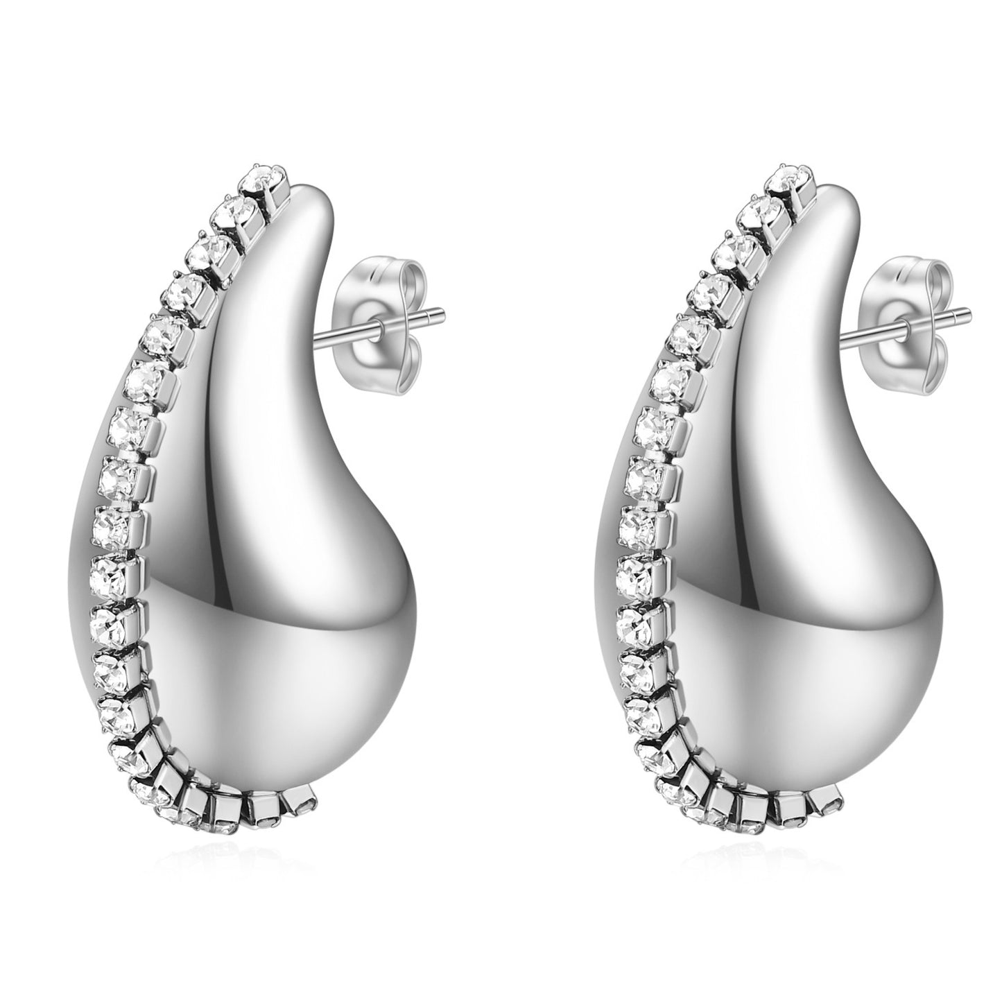 Stainless steel drop water earrings with rhinestones