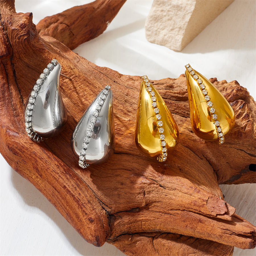 Stainless steel drop water earrings with rhinestones