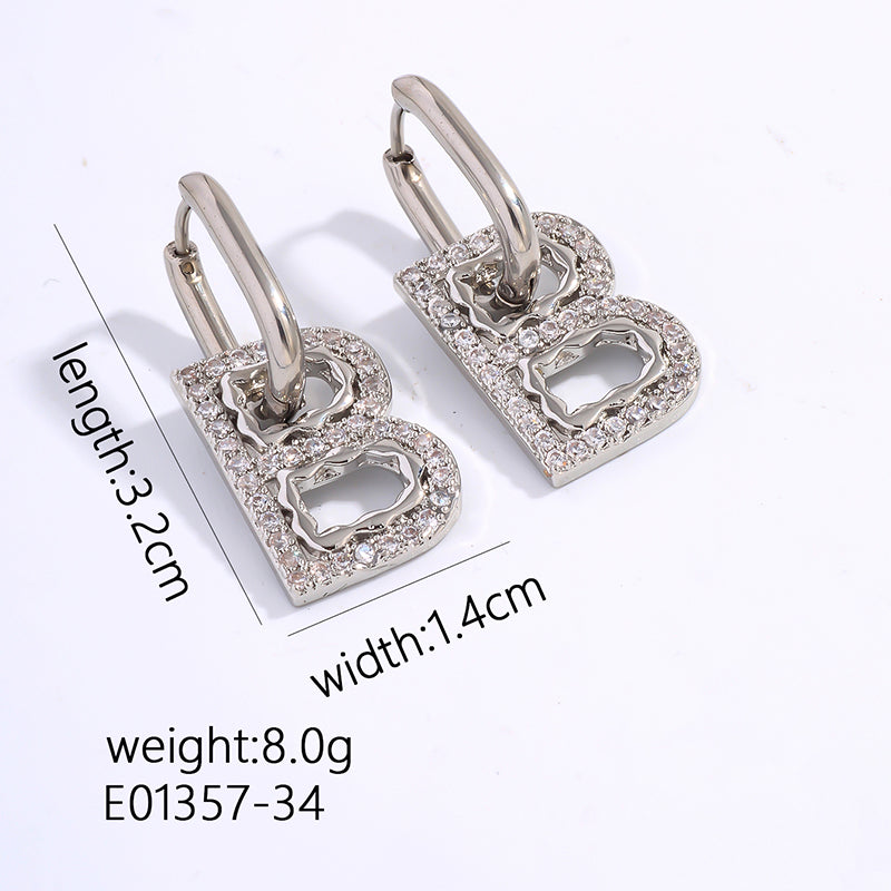 Hip-Hop Vintage Style Letter Plating Inlay 304 Stainless Steel Zircon Drop Earrings