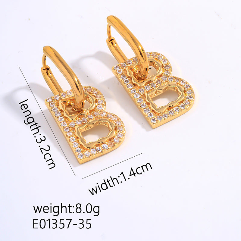 Hip-Hop Vintage Style Letter Plating Inlay 304 Stainless Steel Zircon Drop Earrings