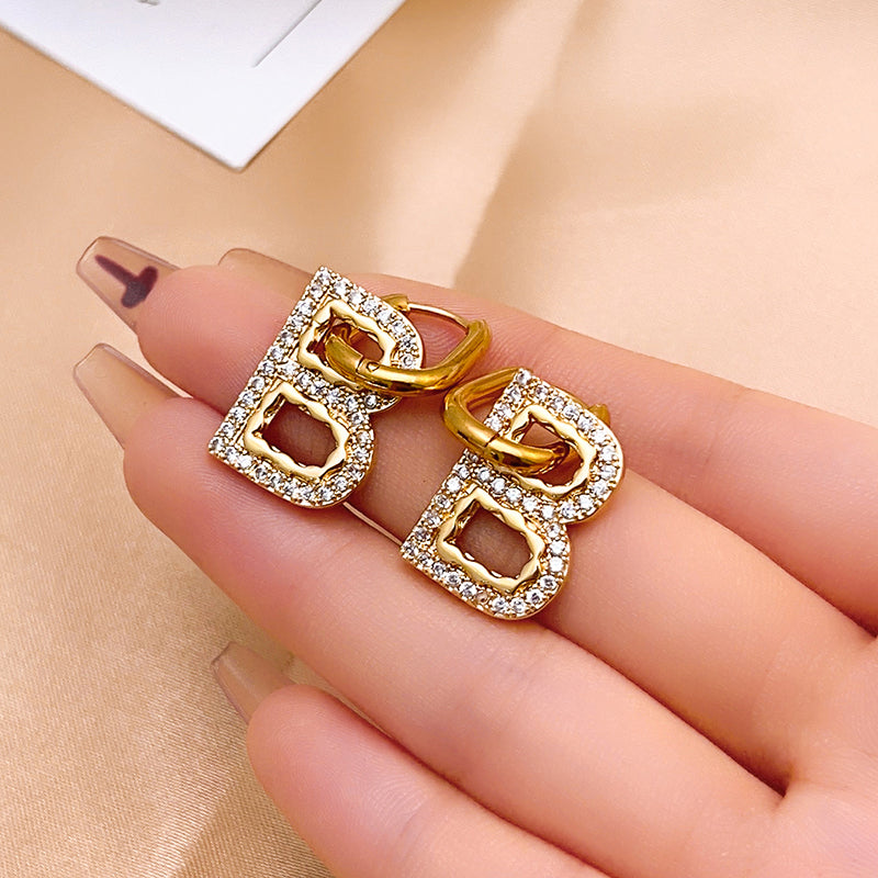 Hip-Hop Vintage Style Letter Plating Inlay 304 Stainless Steel Zircon Drop Earrings