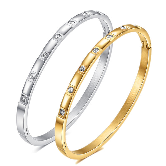 Simple Style Round Stainless Steel Plating Inlay 18k Gold Plated Zircon Bangle