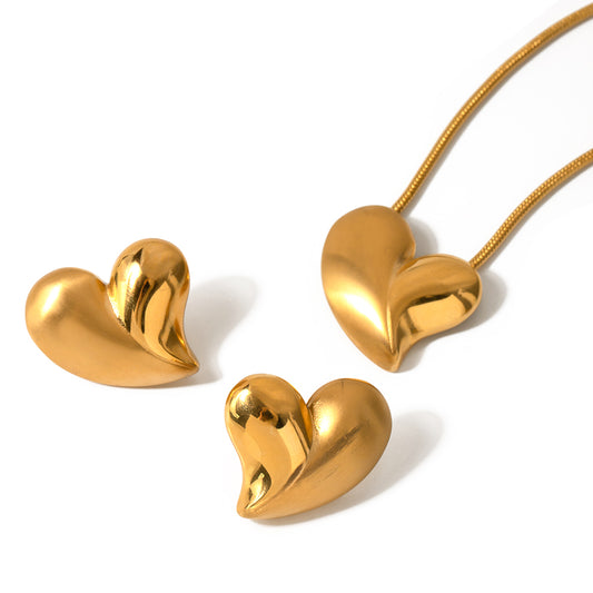 Simple Style Heart Shape Stainless Steel Plating 18K Gold Plated Earrings Necklace