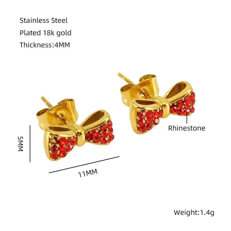 Elegant Classical Vintage Style Flower Bow Knot Plating Inlay Stainless Steel Zircon 18k Gold Plated Ear Studs